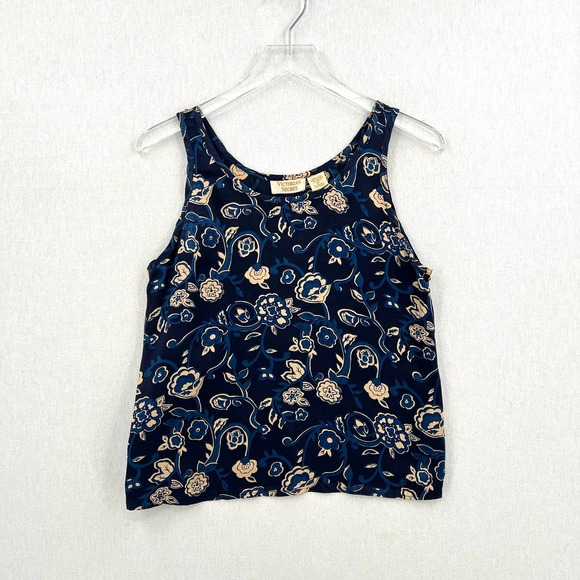 Victoria's Secret Tops - VINTAGE VICTORIAS SECRET Gold Label Shirt Womens XS Blue Silk Cami Tank Floral